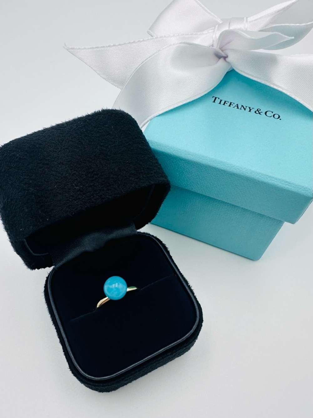 RARE Tiffany & Co. Hardwear Ball Amazonite Ring in 18K Yellow Gold w Packaging